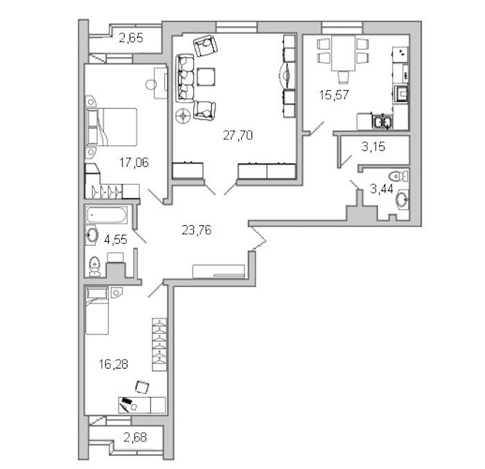 3-комнатная квартира 113.7 м², 12/21 эт., ЖК «Лондон Парк»